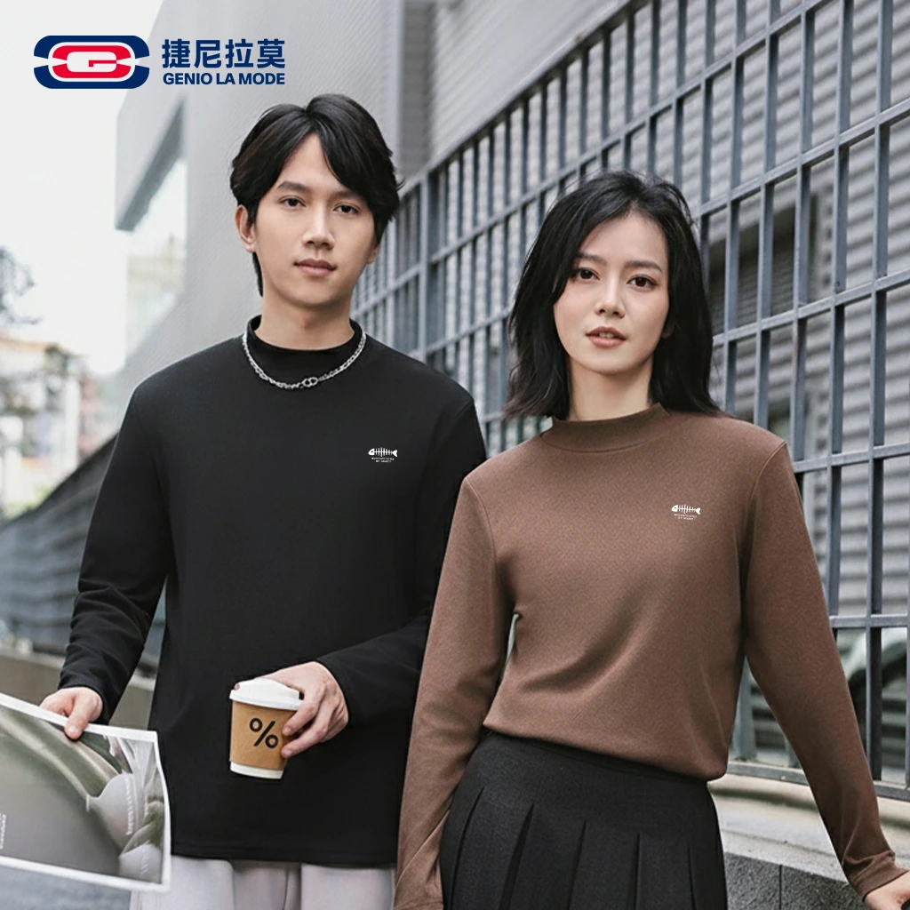 GENIO LAMODE【敖瑞鹏代言】加厚双面德绒长袖T恤保暖内搭上衣