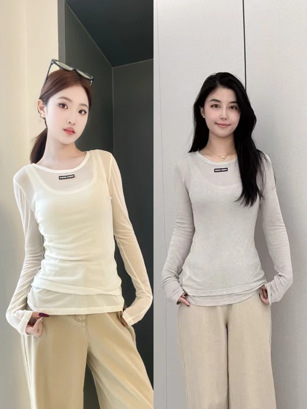 WIWH上衣｜同款多色绵羊毛➕莱赛尔修身两件套面膜长袖T恤WHZA1E230