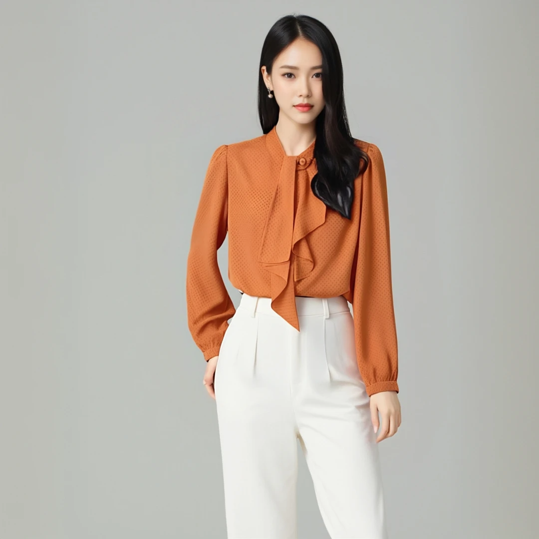 哥弟秋冬立领复古荷叶边衬衫显瘦女款法式小个子女士衬衣1300744