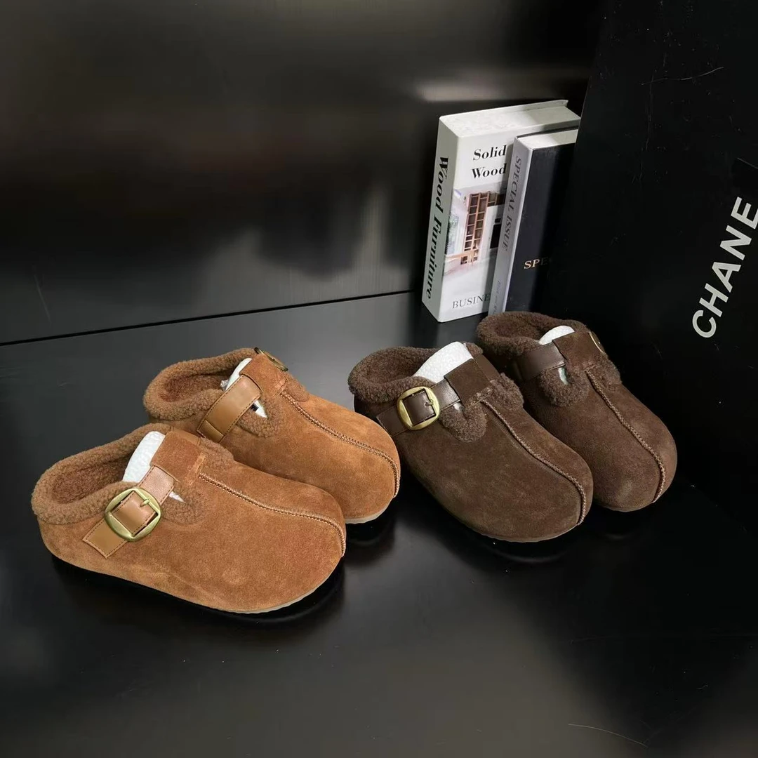 【奶油栗子】加绒包头拖女2025冬新款时尚厚底增高勃肯拖鞋66-132