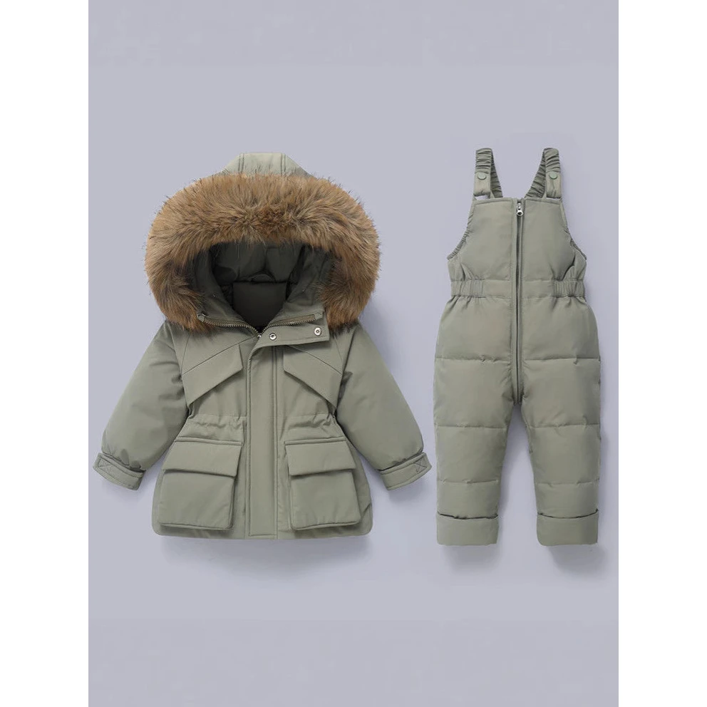 童泰2025冬季跨境儿童秋冬宝宝羽绒服保暖套装可拆裆背带裤宝宝两