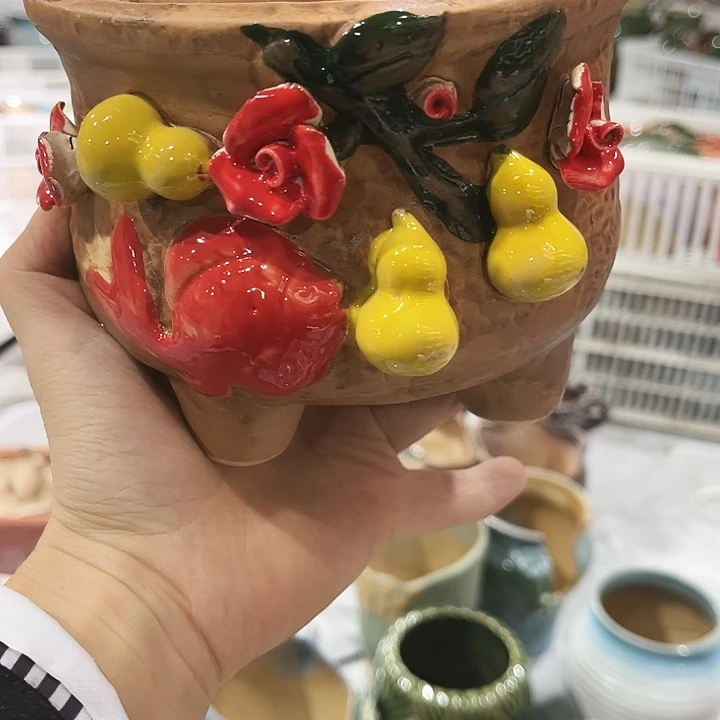 瓷片花盆多肉植物艺术品