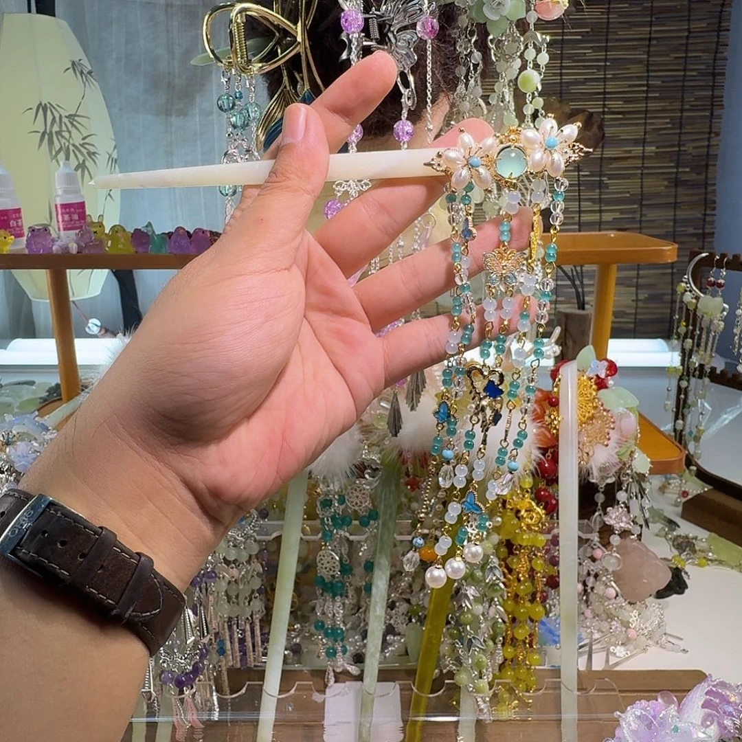 蛇纹石玉合金发饰