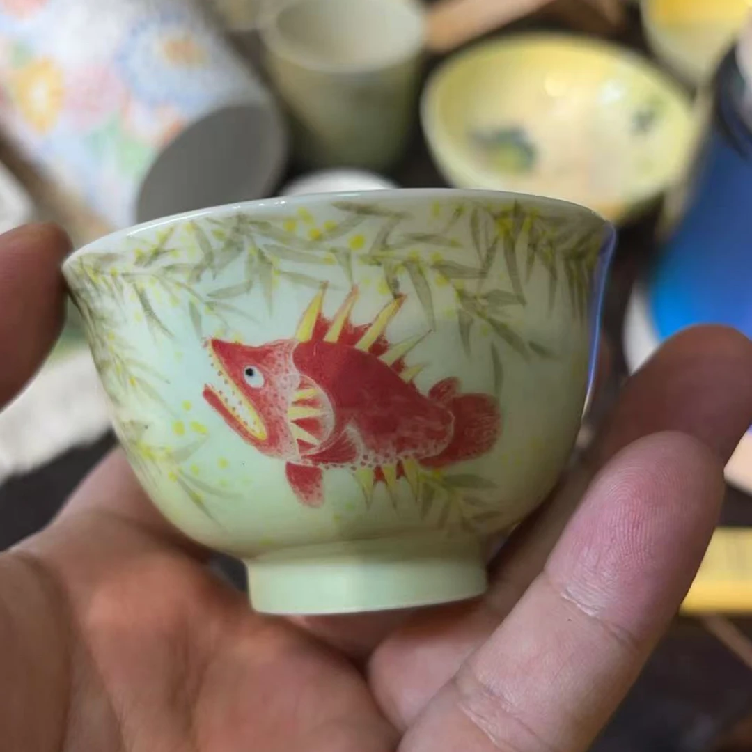鱼图案品茗杯复古风格主人杯