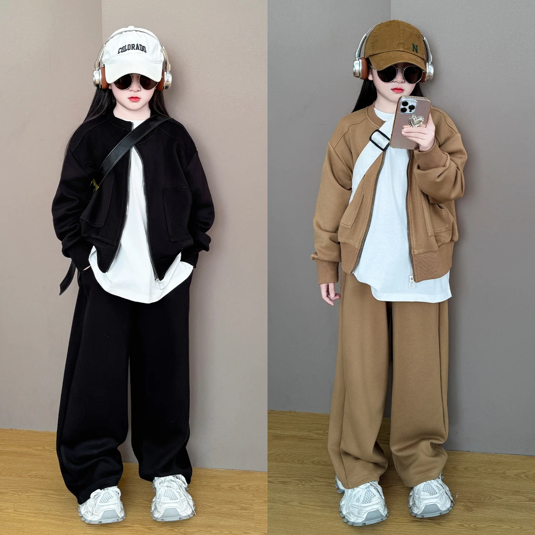 女童秋装韩版时尚卫衣休闲裤子套装2025年春秋季儿童中大童套装潮