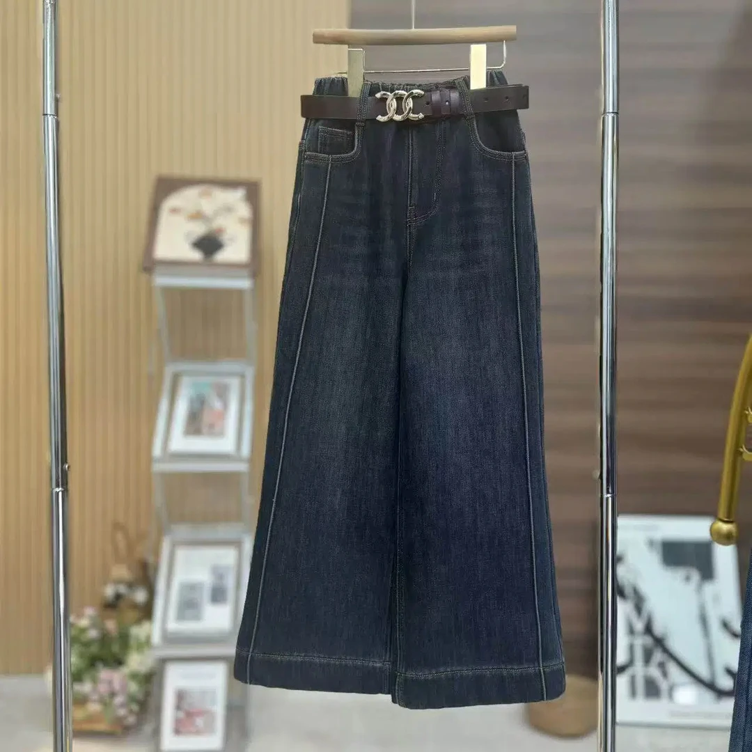女童直筒裤加绒冬季设计感牛仔裤韩版阔腿裤小女孩长裤一体绒