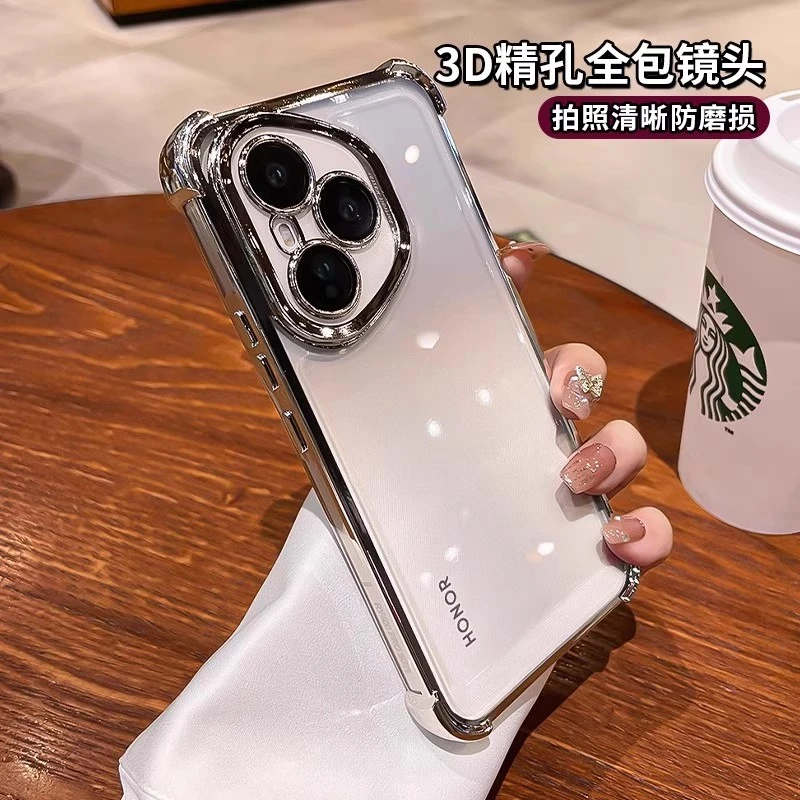 电镀四角气囊防摔适用荣耀400pro手机壳简约透明300pro全包保护套