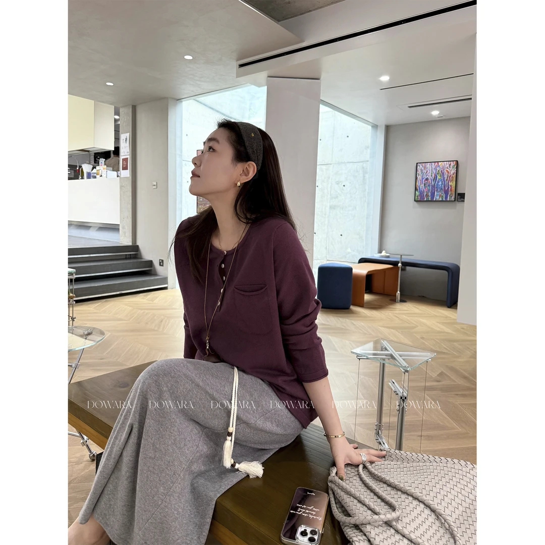现货大婉酱微胖定制韩系休闲宽松毛织上衣女设计感打底衫8978D
