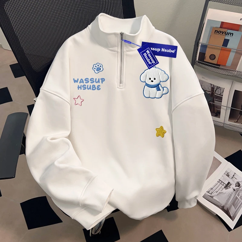 WASSUP HSUBE小众百搭ins半拉链立领卫衣慵懒宽松棒球服上衣外套