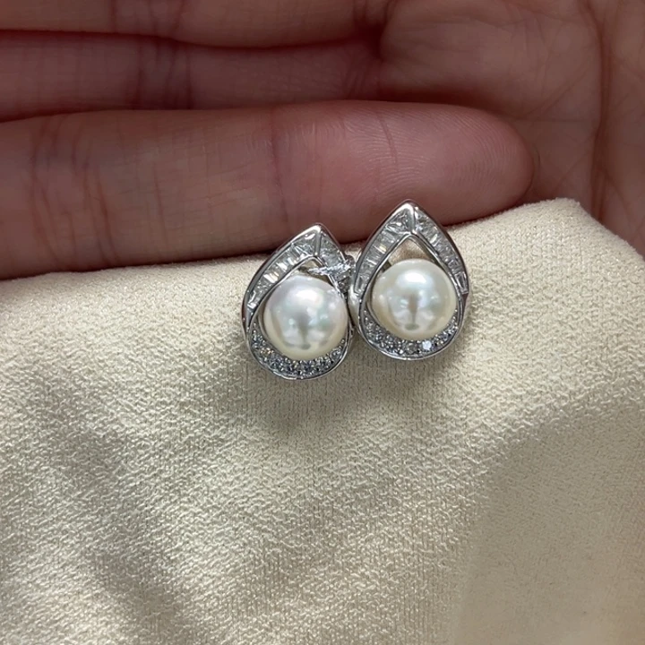 银S925镶嵌耳饰海水珍珠AK7-8m 81号