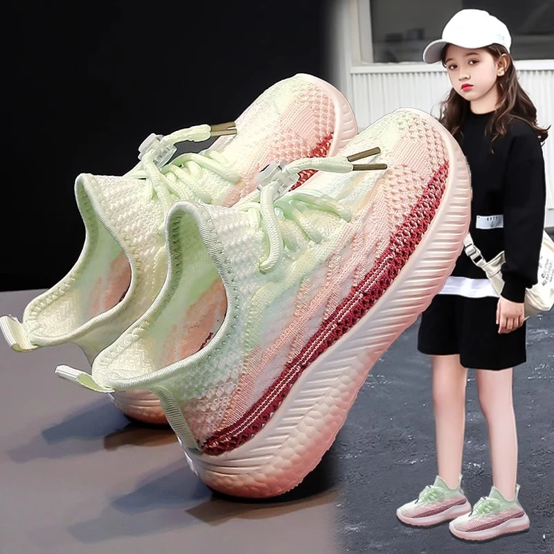 ABC女童鞋子椰子鞋儿童透气运动鞋2025新款夏季小女孩飞织网面鞋