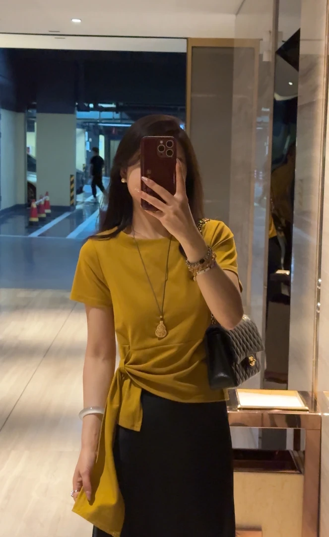 阿黎精选-------夏季设计感下摆飘带显瘦百搭T恤