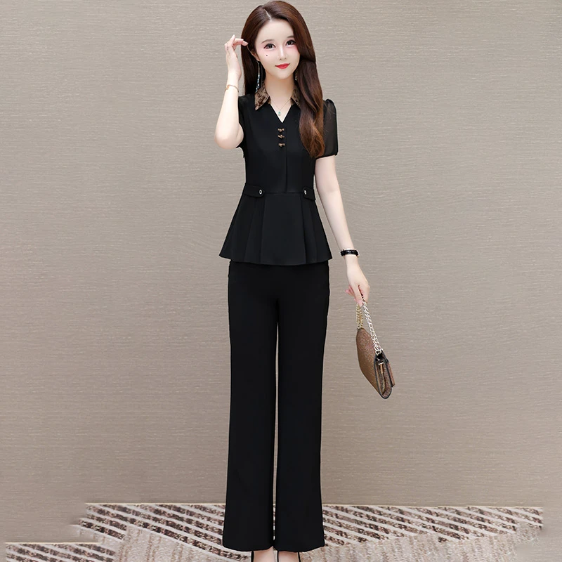 套装显瘦小衫阔腿裤气质洋气时尚夏季短袖休闲减龄修身韩版女神范