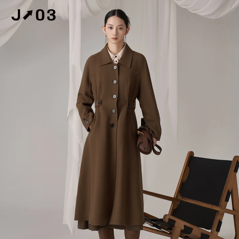 J03女装 秋季新款时尚简约大气修身羊毛呢长款大衣