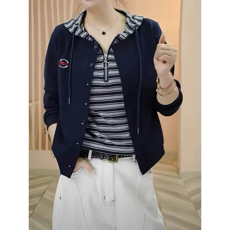 假两件连帽卫衣女士2025秋季新款大码微胖mm时尚百搭长袖显瘦上衣