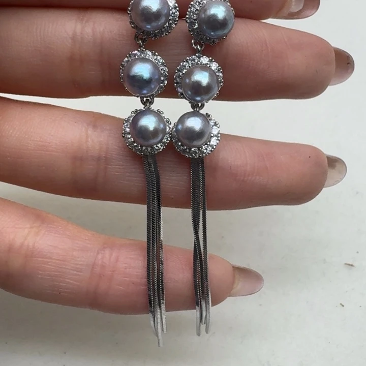 银S925镶嵌海水珍珠耳饰