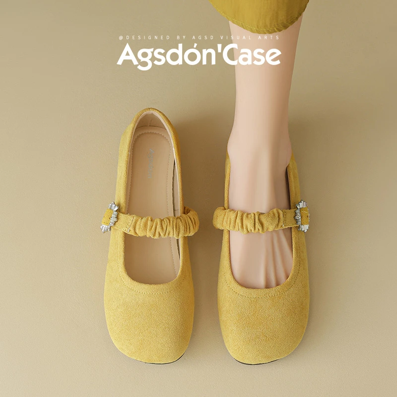 /奥古狮登黄色玛丽珍凉鞋女2025新款夏季勃肯浅口单鞋配裙子透气Q