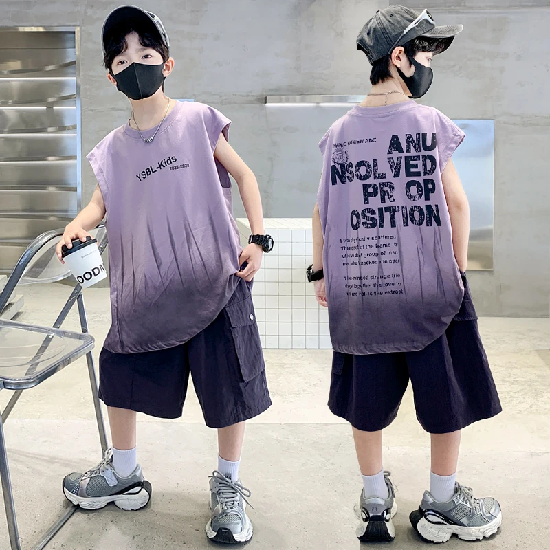 男童帅气背心套装夏装2025新款洋气中大童男孩运动装无袖休闲短裤