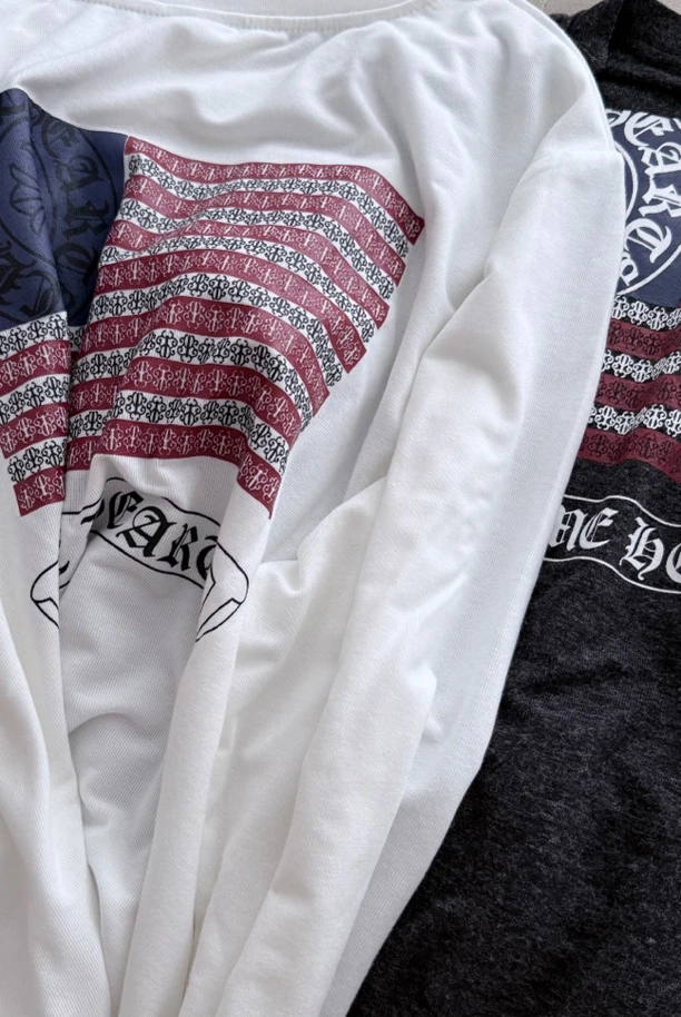 WUBAIZI ｜马蹄 梵文国旗印花宽松圆领阔版长袖慵懒T恤2568