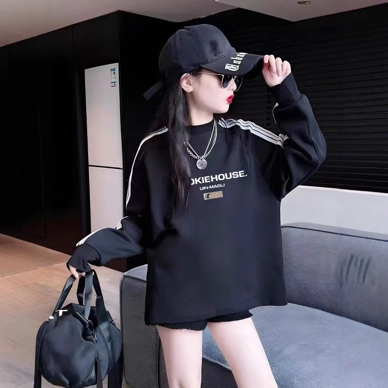 女童春秋装纯棉长袖T恤2025新款中大童洋气印花上衣儿童秋学院风t