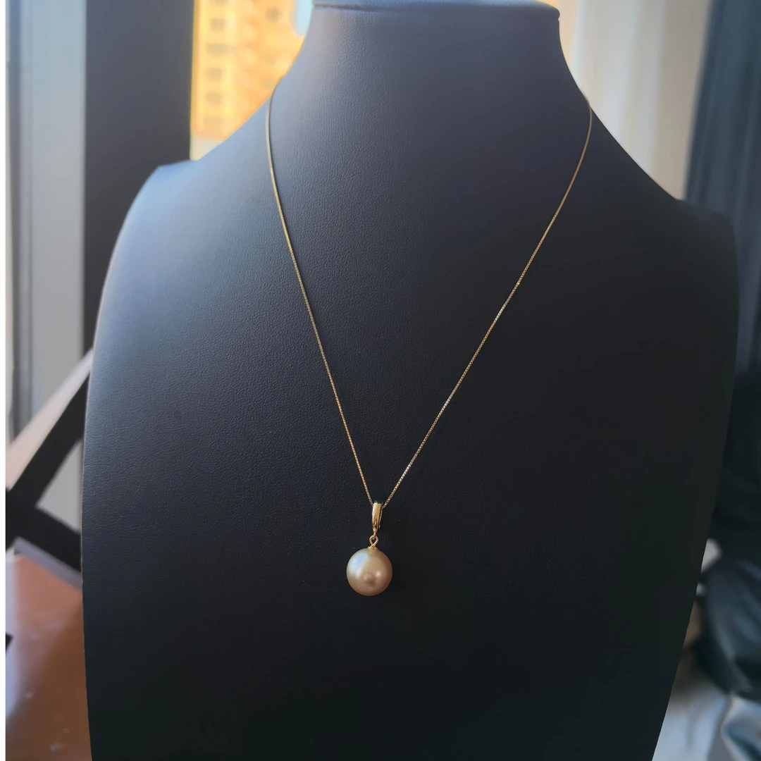 智润海水珍珠S925银吊坠 南洋金珠 正圆 无暇