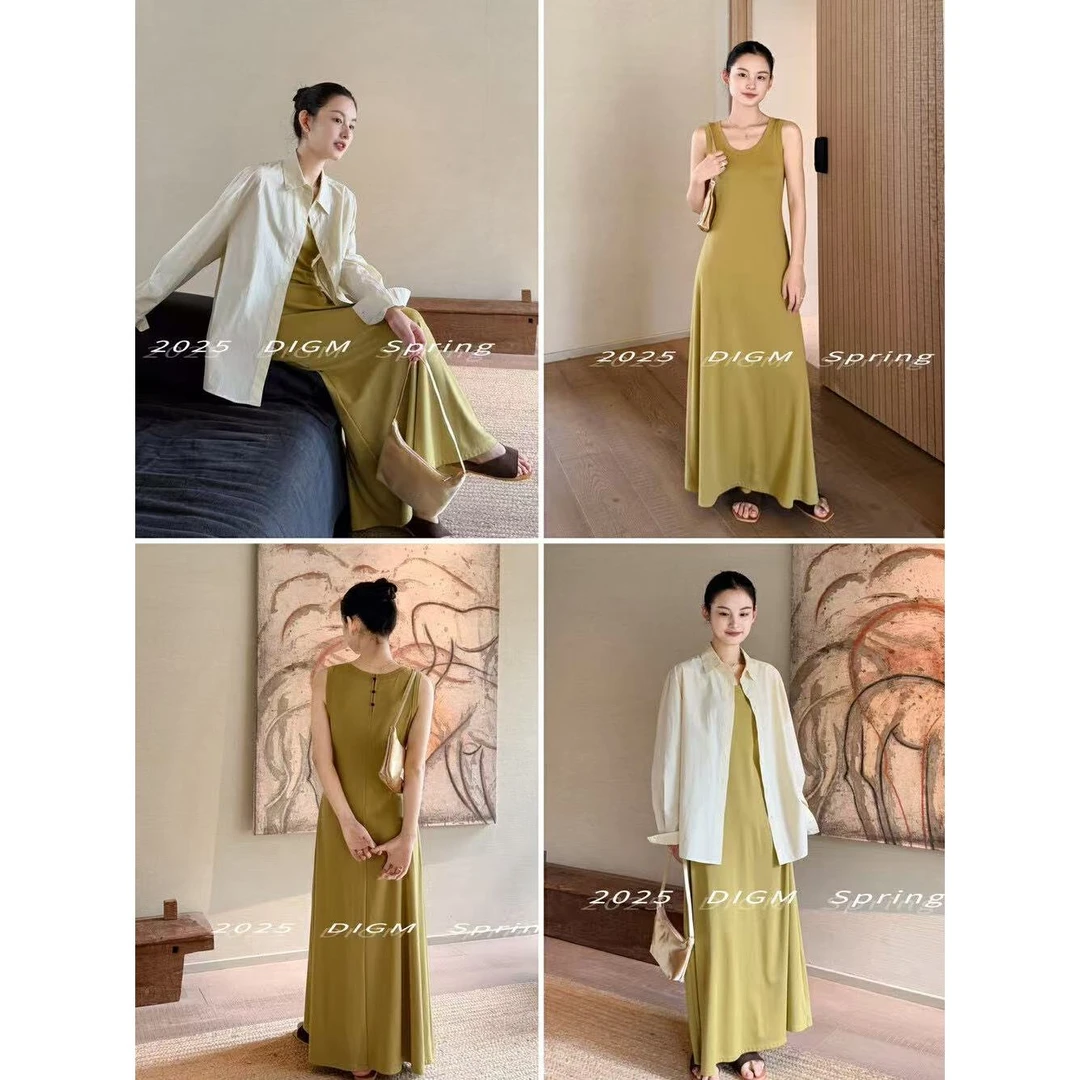 L-50581-1#韩系时尚简约百搭圆领纯色收腰显瘦连衣裙