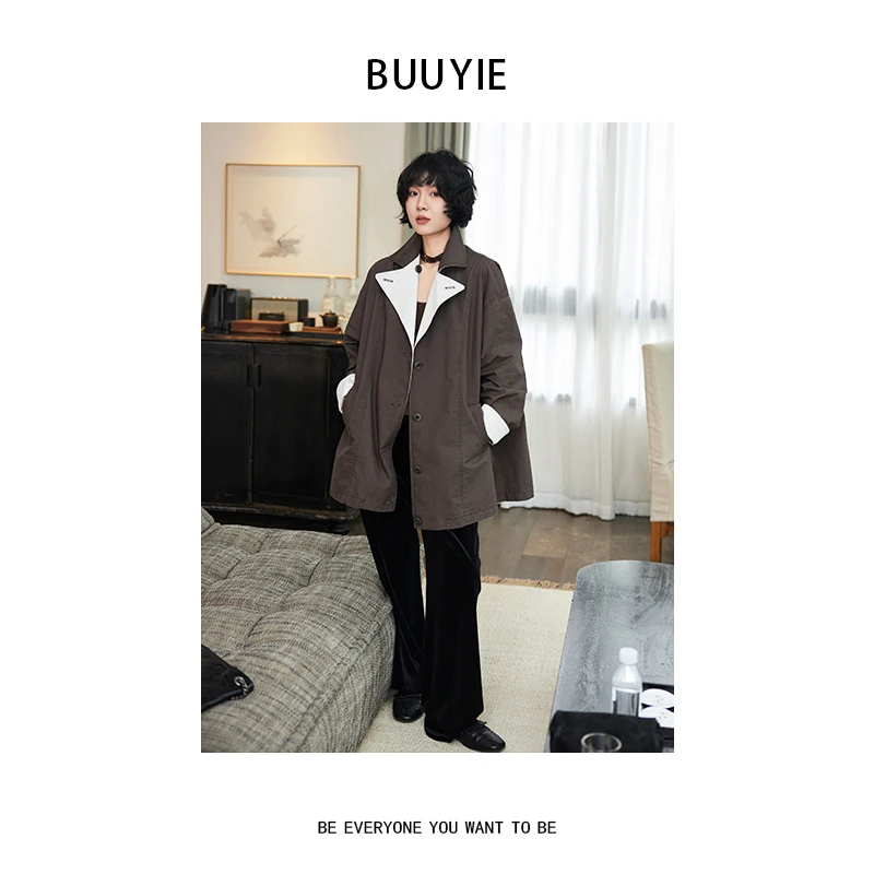 BUUYIE 25SS【辰熙】极简风设计款高级百搭咖色外套 250776