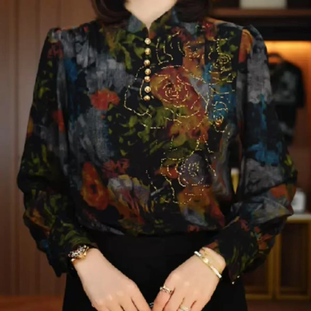 欣星 新高端印花女显瘦显白百搭减龄气质时尚套头上衣V24M0498