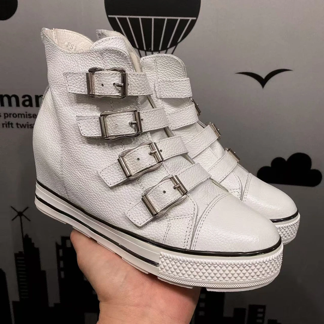 增高白色时尚休闲女士厚底短靴高帮白色时尚休闲女士厚底