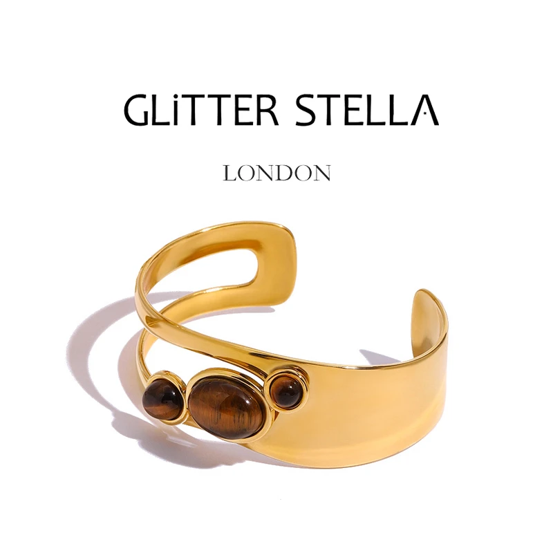 铜合金手镯 光影系列  法式时尚复古简约虎晴金色手镯女