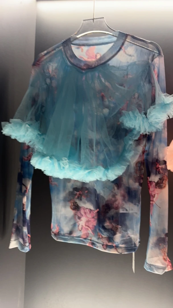 扎染耐磨防晒长袖印花修身型T恤网红薄款miu系大小姐