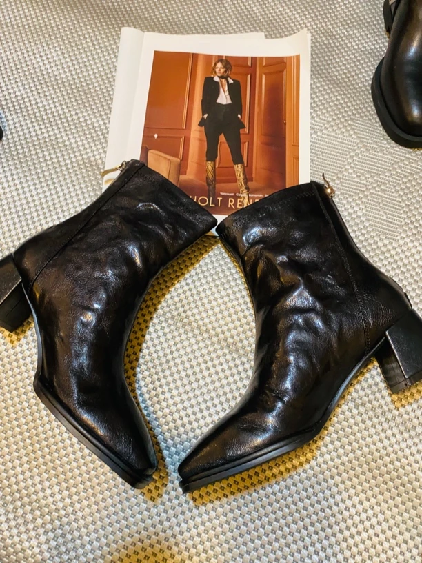 【特价不支持退换】潮流时尚百搭黑色粗跟中筒靴女鞋时装靴