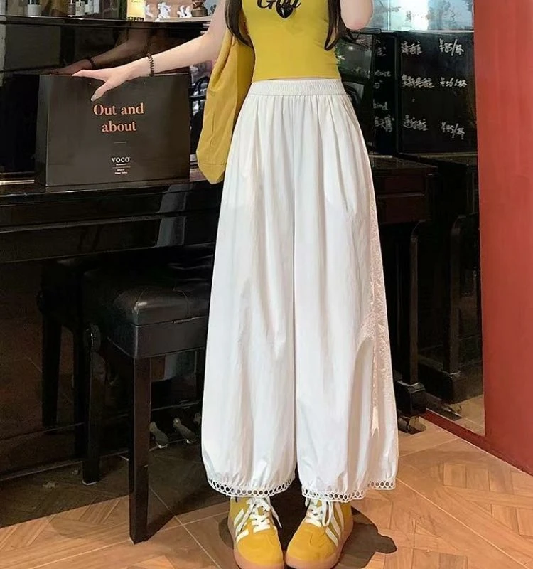 洗水棉花边灯笼裤休闲风韩系休闲裤2025夏季薄款松紧腰宽松九分裤
