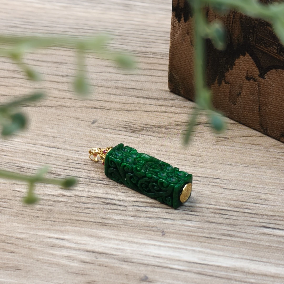 【青玄珠宝】18K金翡翠上上签吊坠