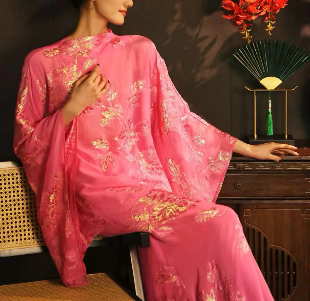 【李小姐】私人定制烧花宽松插袖新中式气质宽松上衣半裙套装中国风
