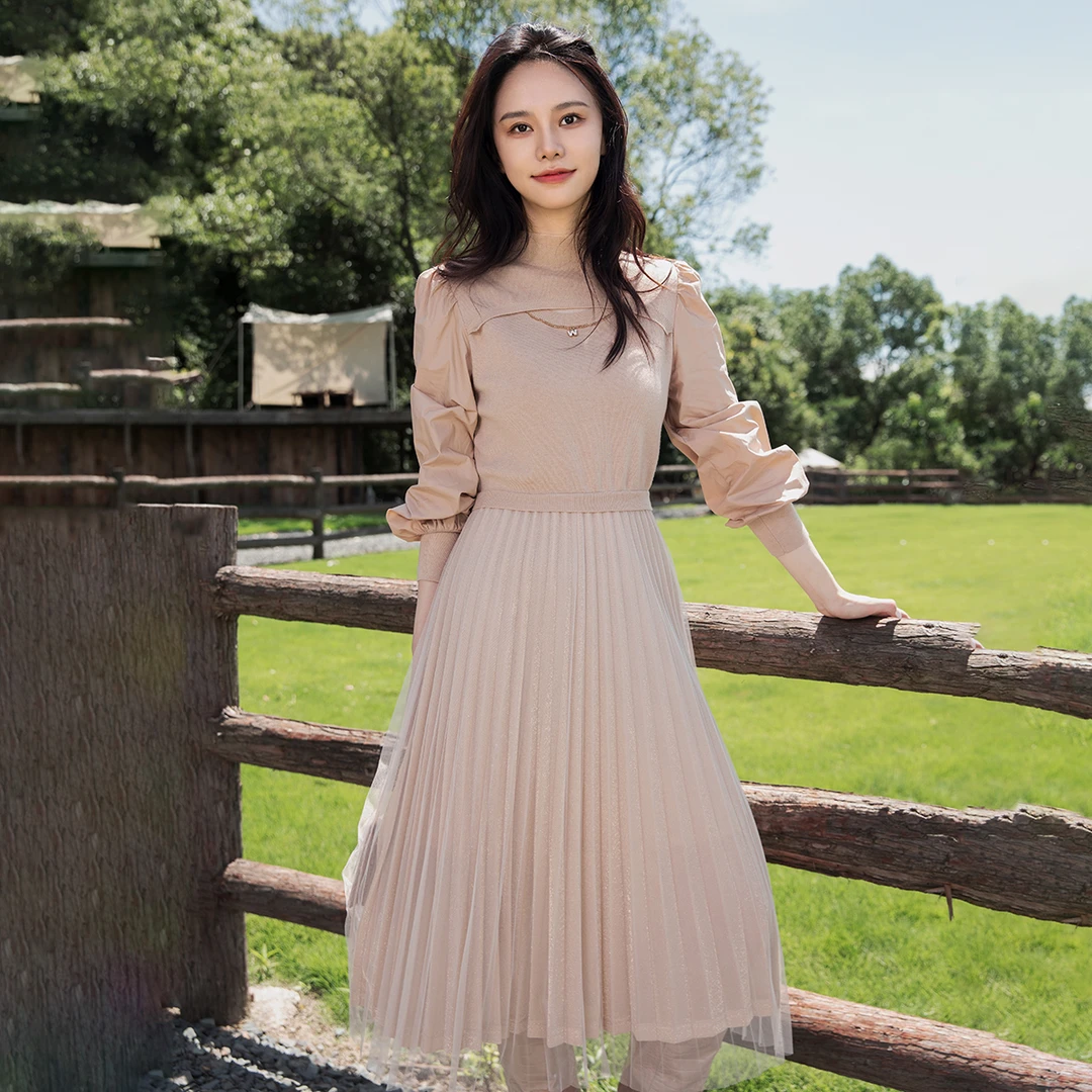 茜舞连衣裙女2025时尚百搭拼接长裙【523113】