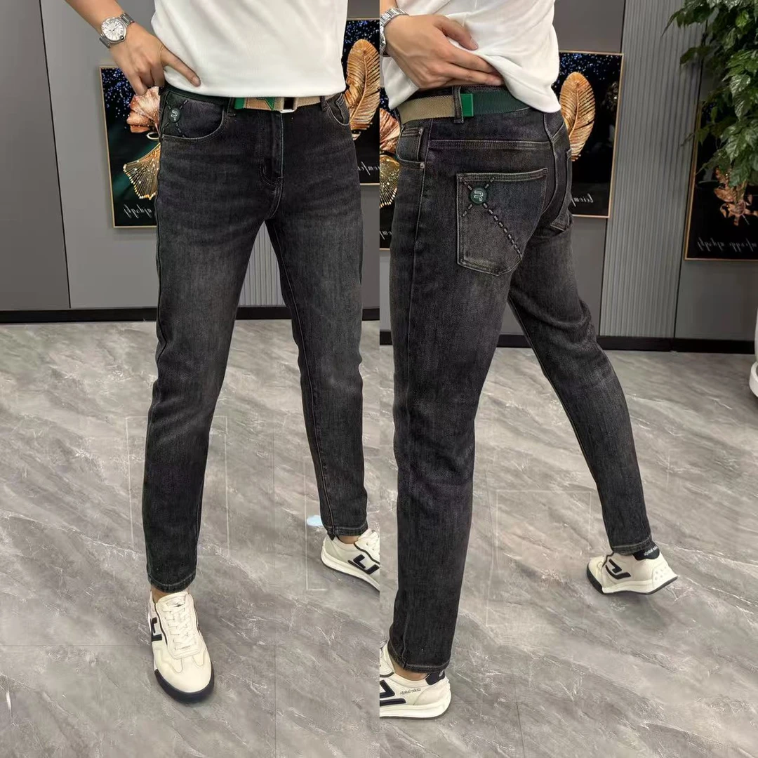 早秋新款男士牛仔裤水洗做旧复古小脚裤时尚修身牛仔裤男款