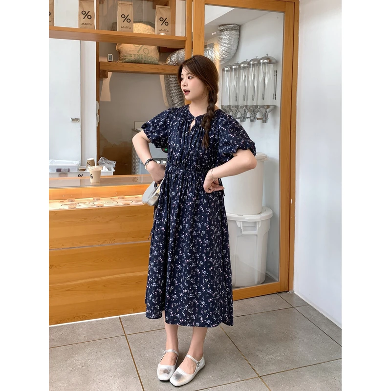 【ALINDM年终大清仓】胖mm气质名媛碎花裙茶歇法式连衣裙AS24834