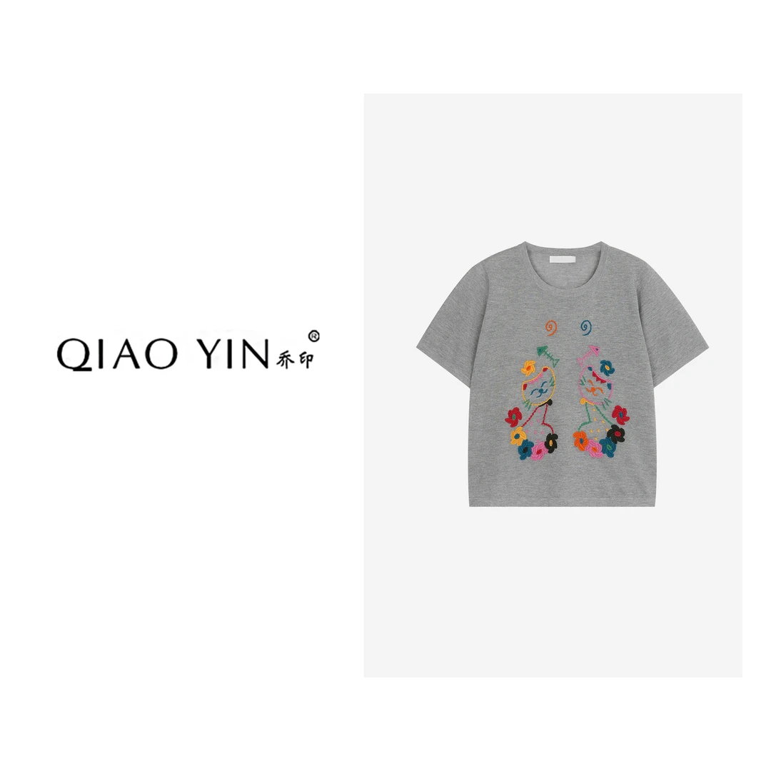 QIAO YIN“小衫”夏季宽松印花设计师圆领QY27315