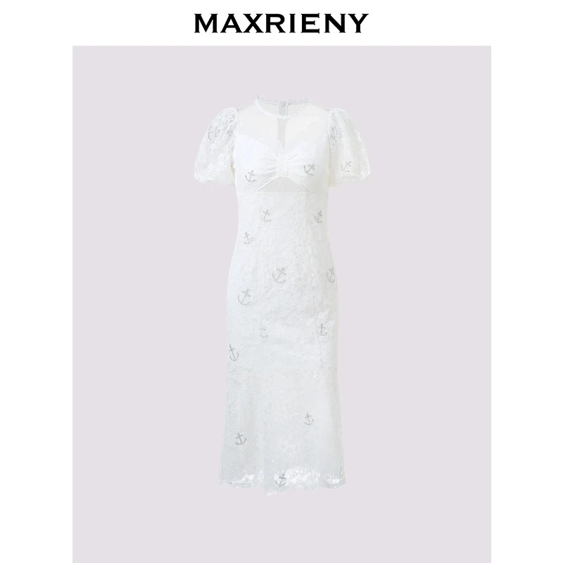 MAXRIENY新款气质百搭夏款女装连衣裙蕾丝白色夏季MS85DR061A10