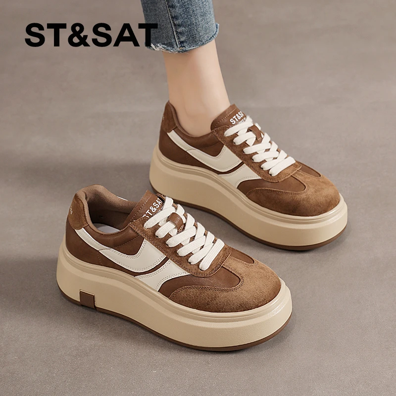 星期六小众复古德训鞋女款小个子厚底阿甘鞋百搭内增高运动休闲鞋