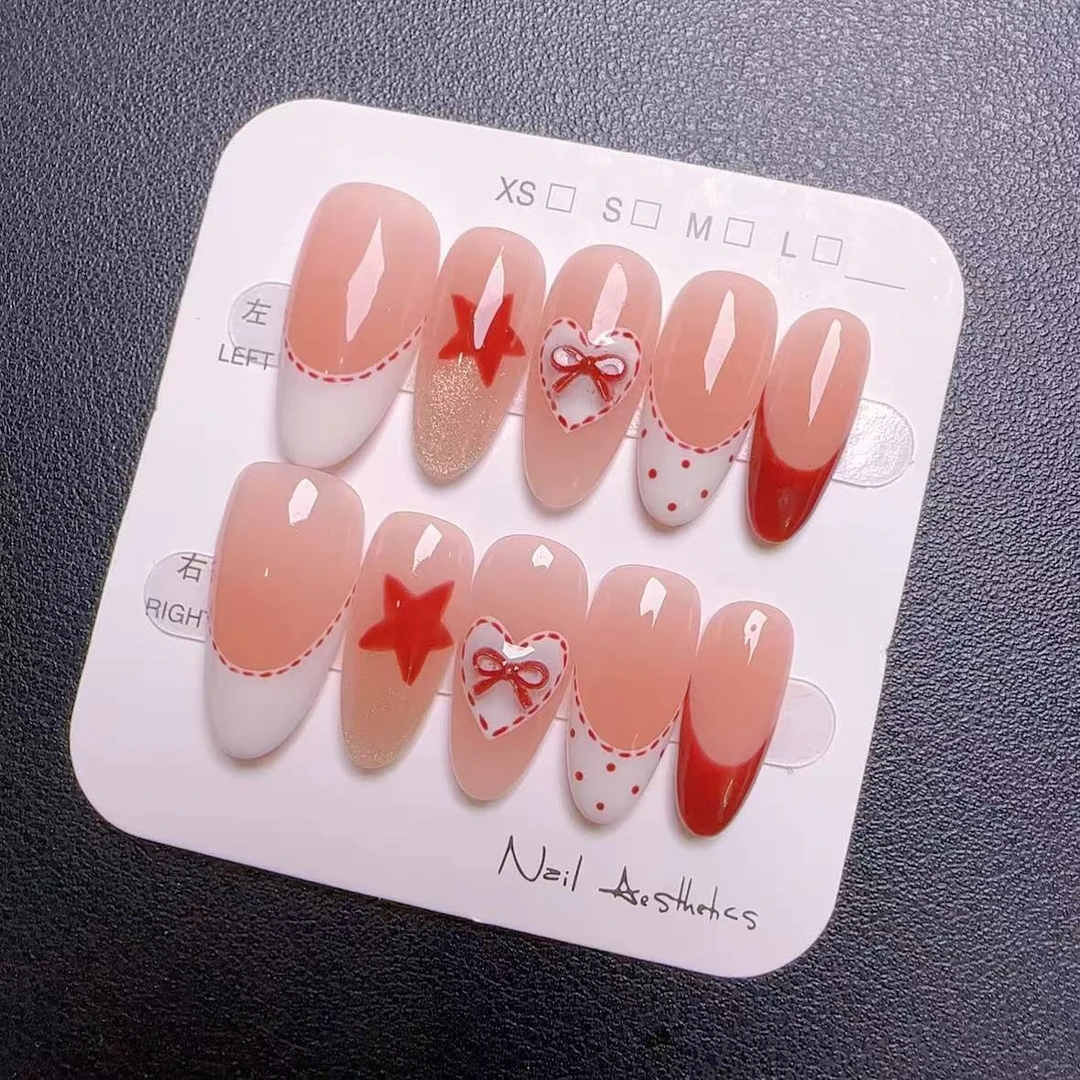 冰糖雪梨 琉璃苣 纯手工白法式五角星猫眼穿戴美甲贴片