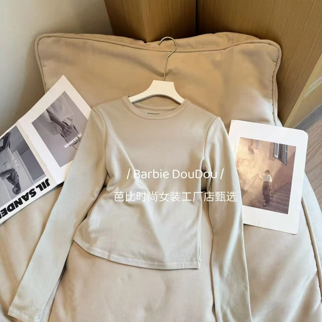 【豆子推荐】99001 冬季磨毛显瘦内搭简约百搭T恤纯色保暖打底上衣