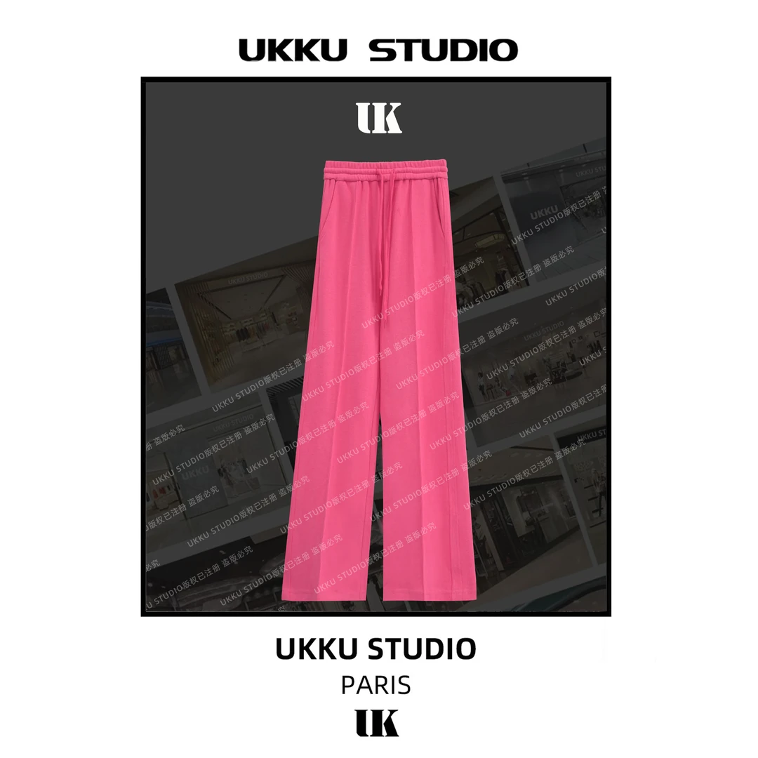 肖肖【UKKUSKUDIO】气质网红修身时尚玫红色显瘦塑形女神长裤513041