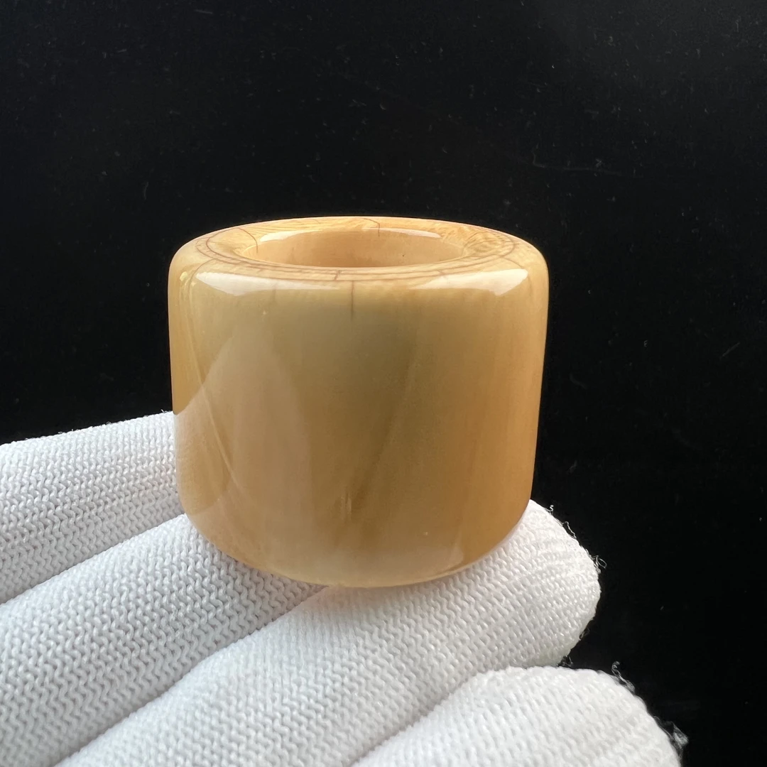 X6460天然猛犸牙回流老料 扳指 22.7mm支持鉴定 假一罚四