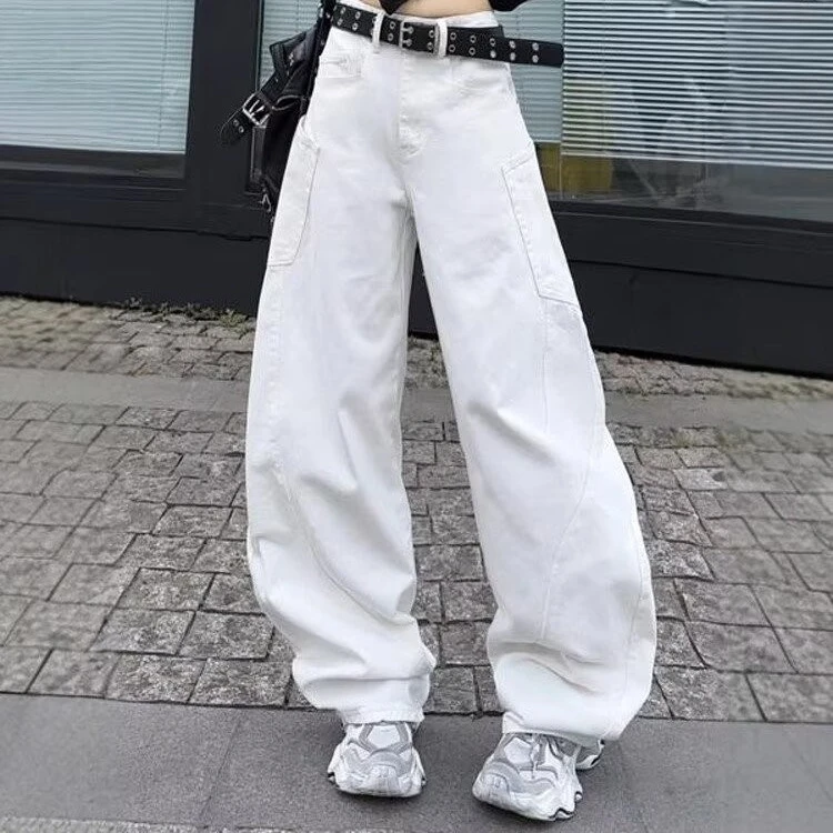 美式潮牌阔腿白色牛仔裤男女2025年春季新款弯刀裤宽松直筒长裤潮