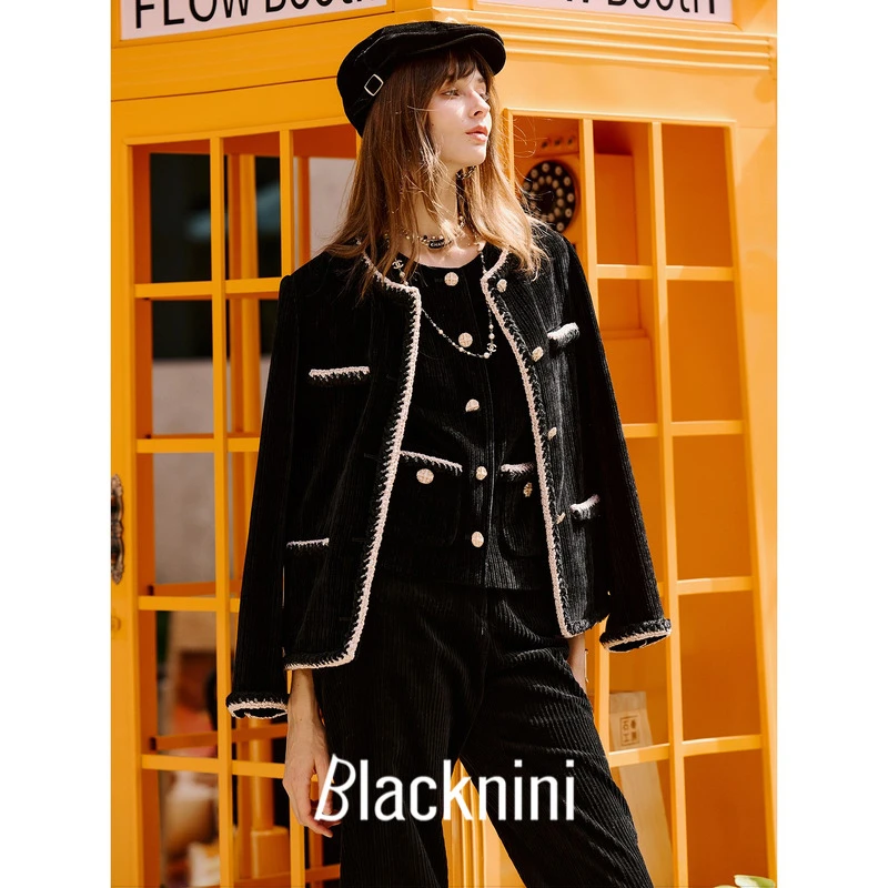 blacknini"黑千金"复古定织定染灯芯绒坑条香风BE20DW037