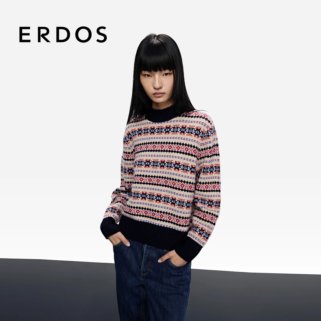 ERDOS 25年秋冬新品半高领虚提女套衫  费尔岛毛衣 雪季狂欢