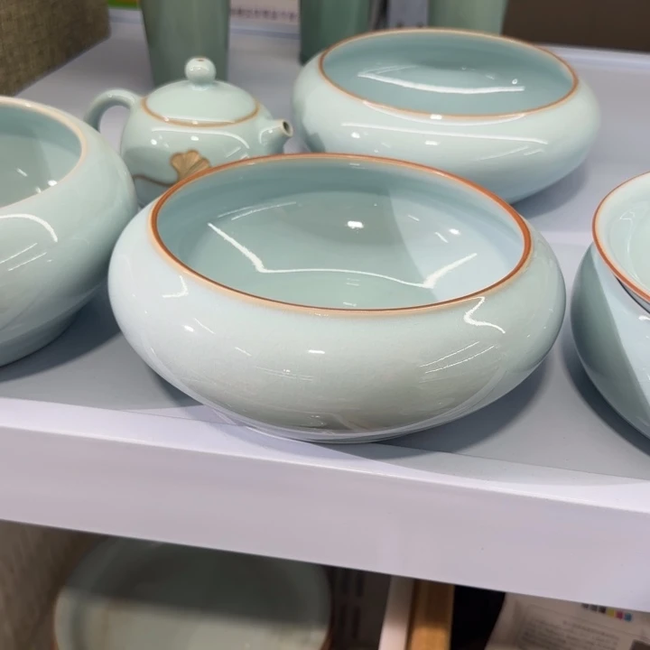 微瑕天青金边茶洗