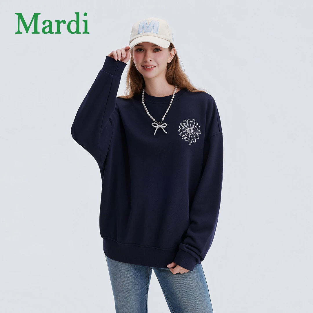 Mardi秋季小雏菊刺绣圆领套头休闲复古百搭卫衣MWY2532314